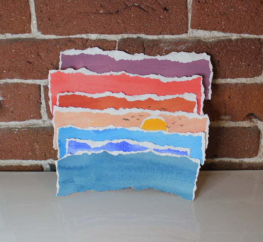 Ocean Sunset Couache Torn Paper