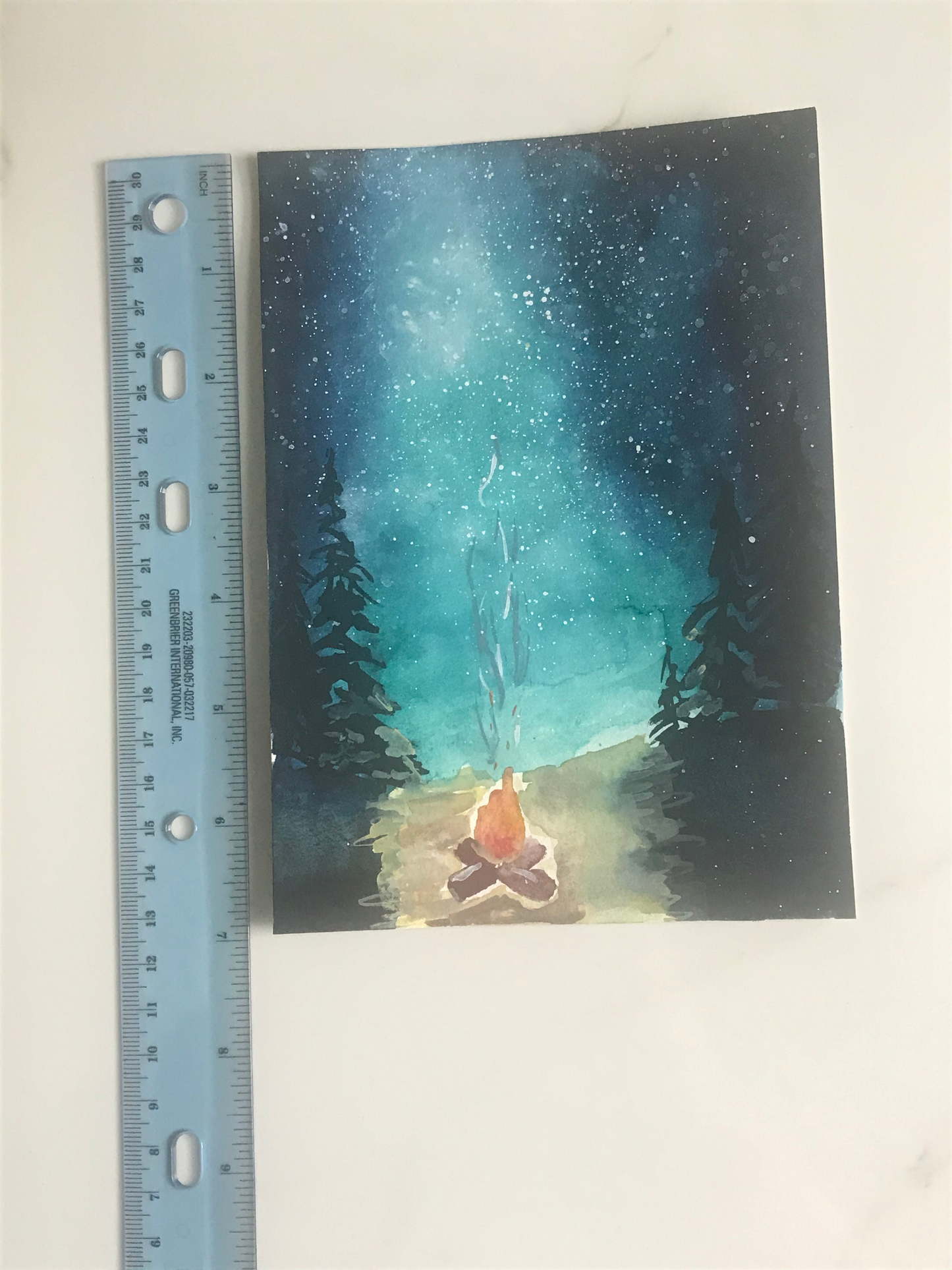 Campfire Under Night Sky - Original Watercolor Painting