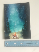 Load image into Gallery viewer, Campfire under night sky - Original Watercolor Painting