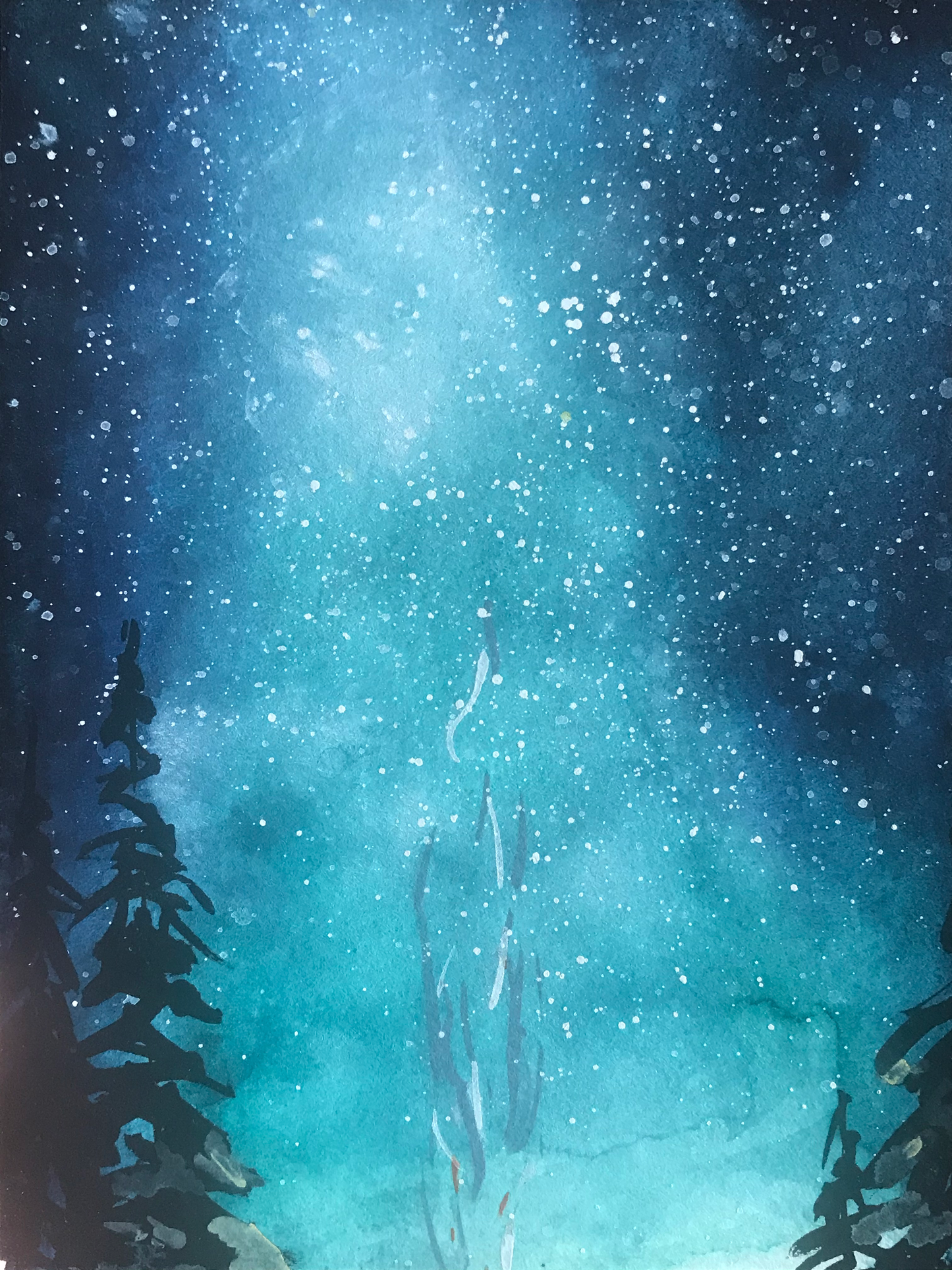 Campfire Under Night Sky - Original Watercolor Painting