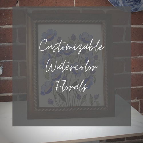 Customizable original watercolor painting florals with pointed pen outline - you choose the colors and size!